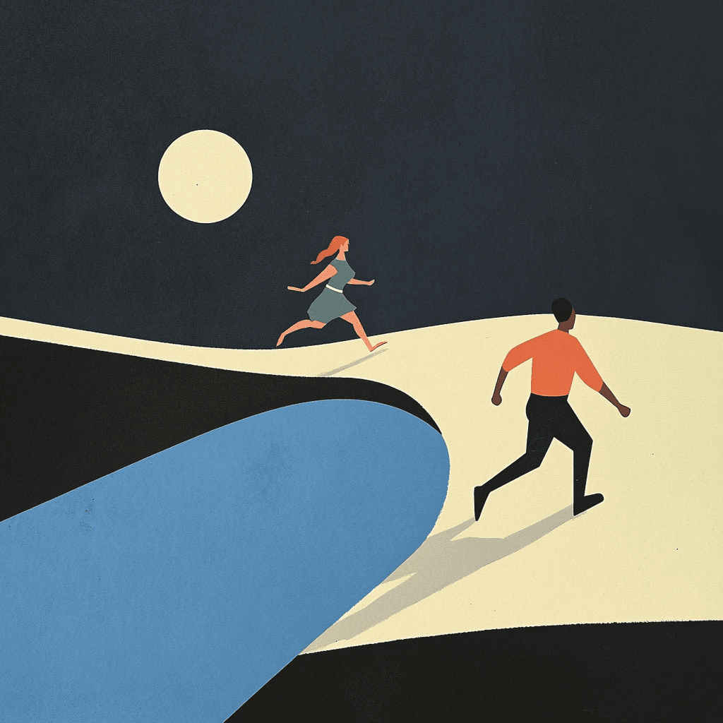 couple pointing at moon